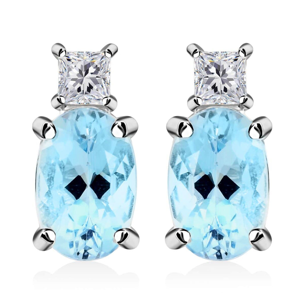 LUXORO zertifizierte und geprüfte AAA Santamaria Aquamarin und Diamant Ohrringe in 585 Weißgold - 1 ct.