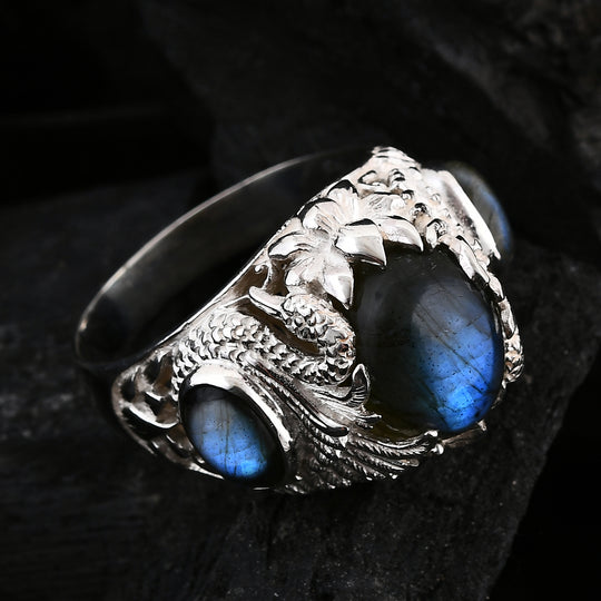 Labradorit Ring 925 Silber (Größe 18.00) ca. 8.84 ct