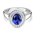 AAAA Tansanit, Weißer Diamant Ring, 950 Platin (Größe 19.00) ca. 2.27 ct