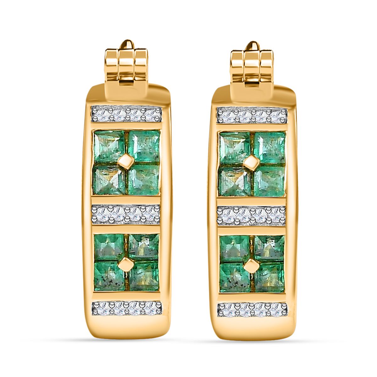 Kagem Sambischer Smaragd, Weißer Zirkon Ohrringe 925 Silber 750 Gelbgold Vermeil ca. 1.08 ct