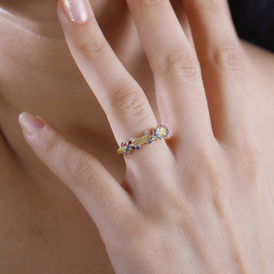 Lustro Stella Roter Zirkonia, Grüner Zirkonia Ring 925 Silber Vergoldet (Größe 17.00)
