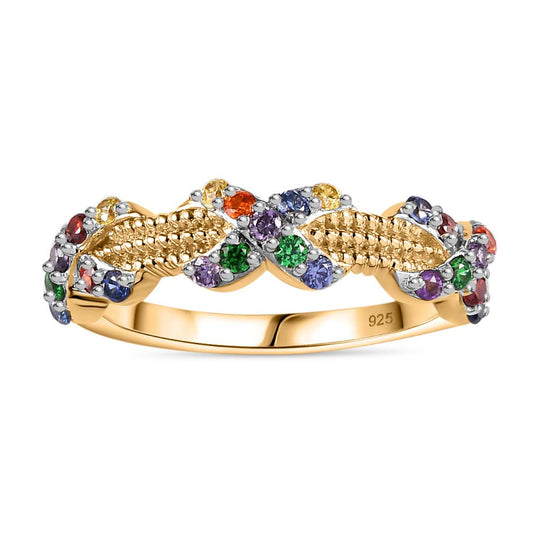 Lustro Stella Roter Zirkonia, Grüner Zirkonia Ring 925 Silber Vergoldet (Größe 17.00)