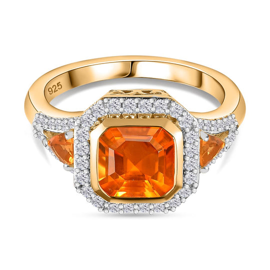 AA Salamanca Feueropal Ring, 925 Silber 750 Gelbgold Vermeil (Größe 19.00) ca. 1.82 ct