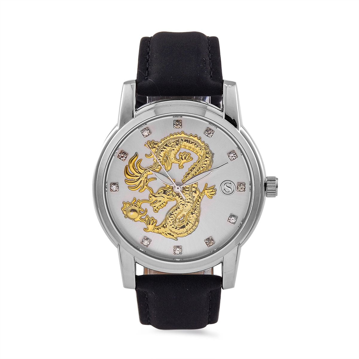 STRADA - Japanisches Uhrwerk, Weißer Kristall schwarzer Uhr, 23.5 cm, Silber