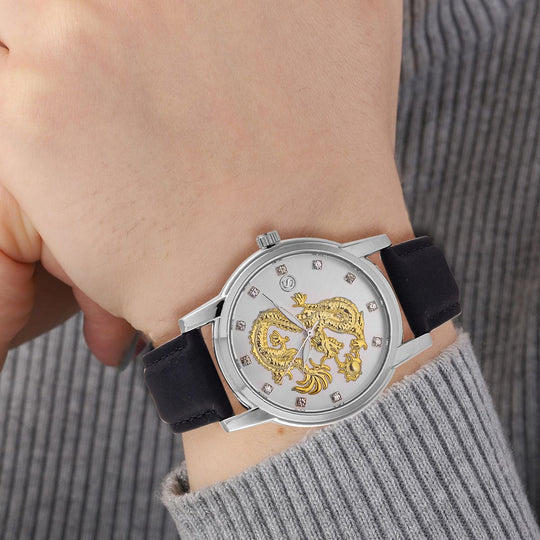 STRADA - Japanisches Uhrwerk, Weißer Kristall schwarzer Uhr, 23.5 cm, Silber