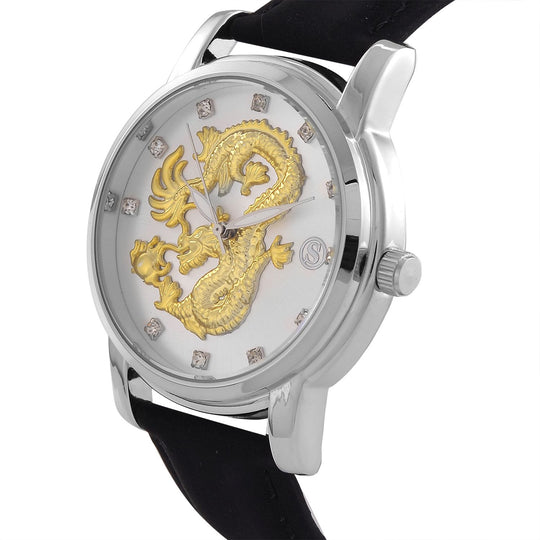 STRADA - Japanisches Uhrwerk, Weißer Kristall schwarzer Uhr, 23.5 cm, Silber