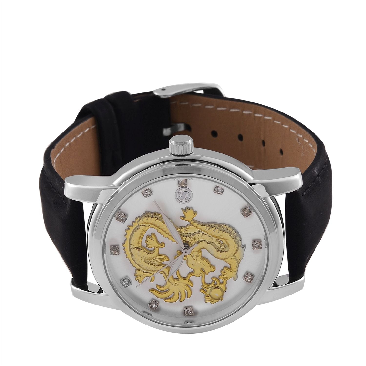 STRADA - Japanisches Uhrwerk, Weißer Kristall schwarzer Uhr, 23.5 cm, Silber
