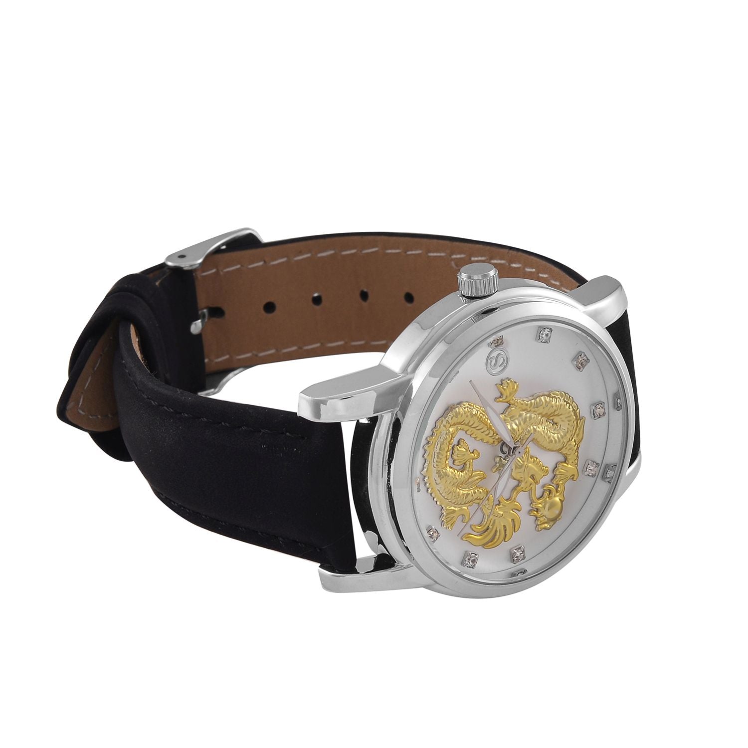 STRADA - Japanisches Uhrwerk, Weißer Kristall schwarzer Uhr, 23.5 cm, Silber