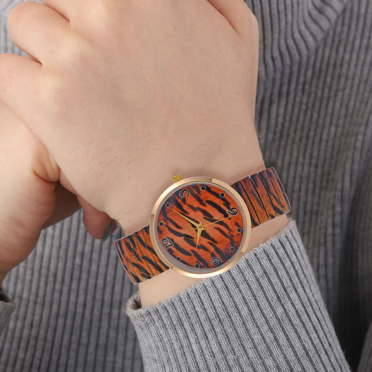 STRADA - Japanisches Uhrwerk, Flexible Uhr, Tiger Muster