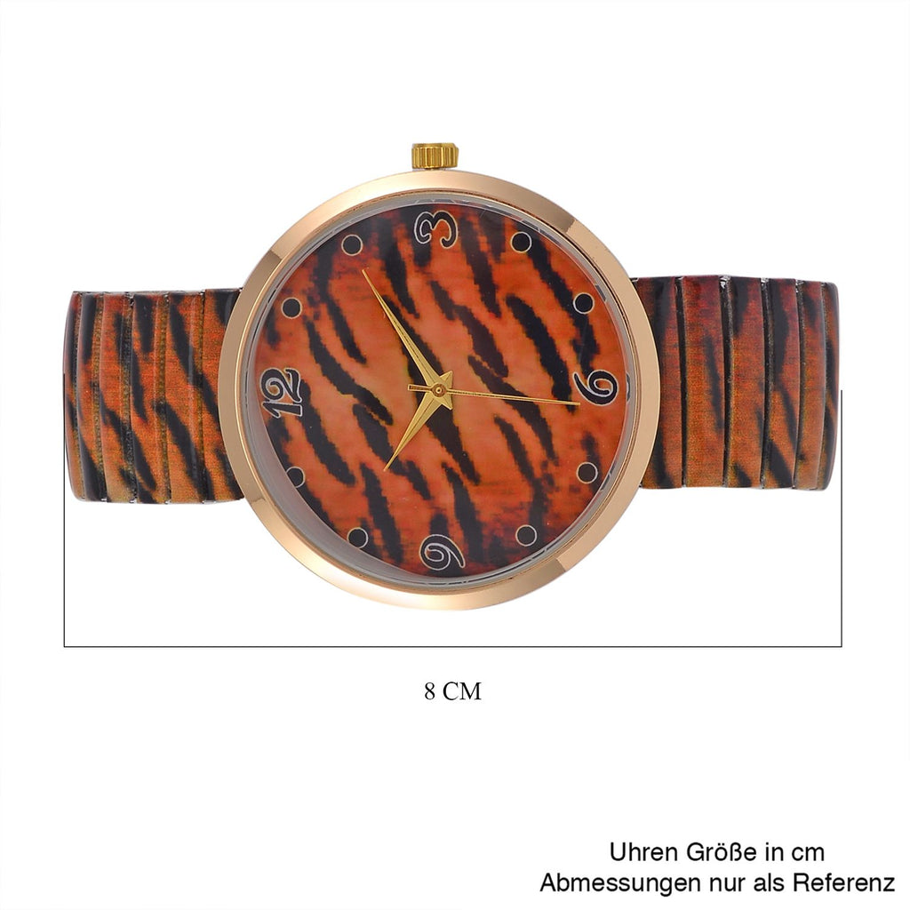 STRADA - Japanisches Uhrwerk, Flexible Uhr, Tiger Muster