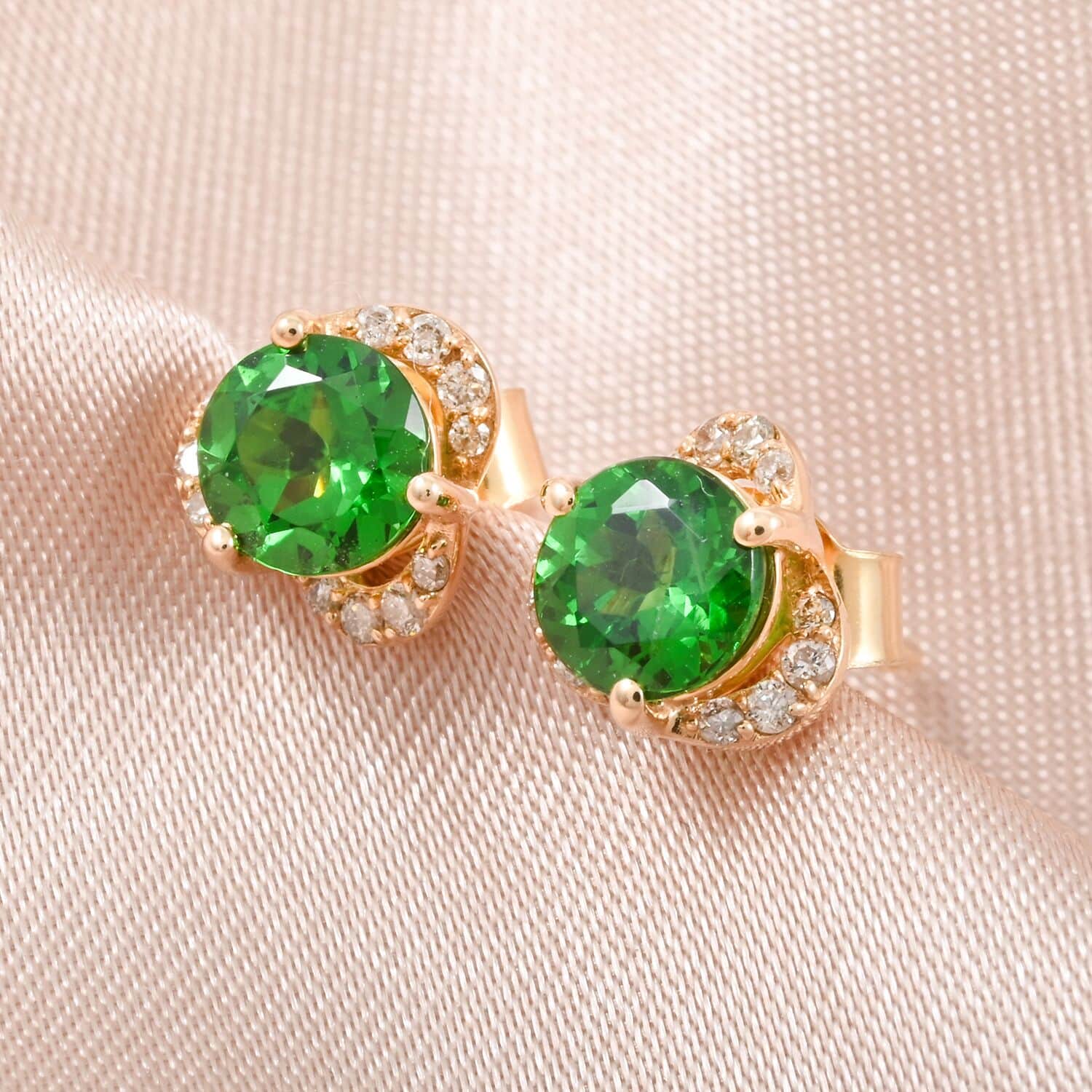LUXORO zertifizierte und geprüfte AAA Tsavorite Granat und I2 Diamant Ohrringe in 585 Gold - 1,29 ct.