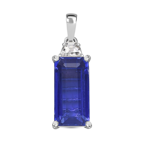 Tansanit-Farbe Quarz, Weißer Zirkon Anhänger 925 Silber rhodiniert ca. 4.68 ct