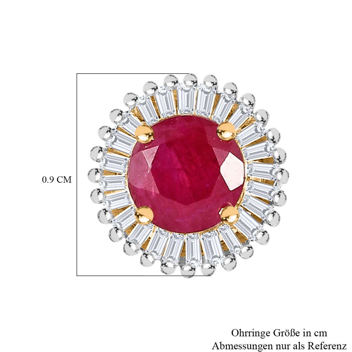 AAA Montepuez-Rubin, Weißer Diamant I2-I3 Ohrringe 375 Gold ca. 1.60 ct
