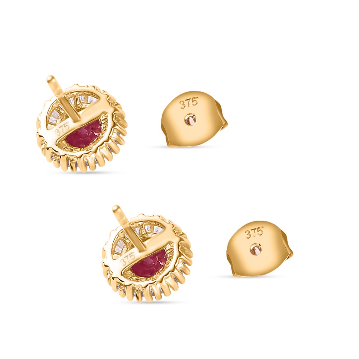 AAA Montepuez-Rubin, Weißer Diamant I2-I3 Ohrringe 375 Gold ca. 1.60 ct