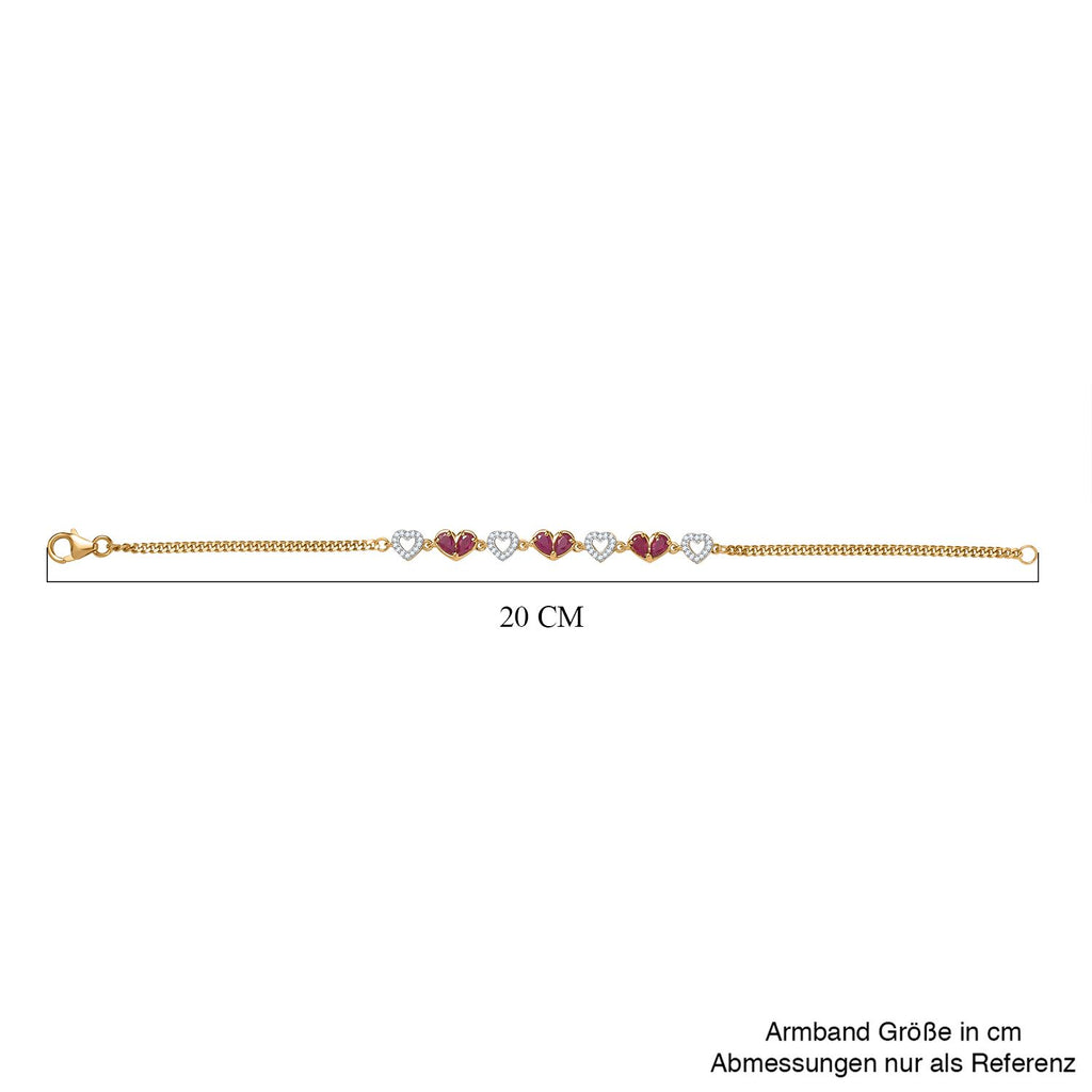 Montepuez-Rubin, Weißer Zirkon Armband ca. 19 cm 925 Silber 750 Gelbgold Vermeil ca. 1,85 ct.