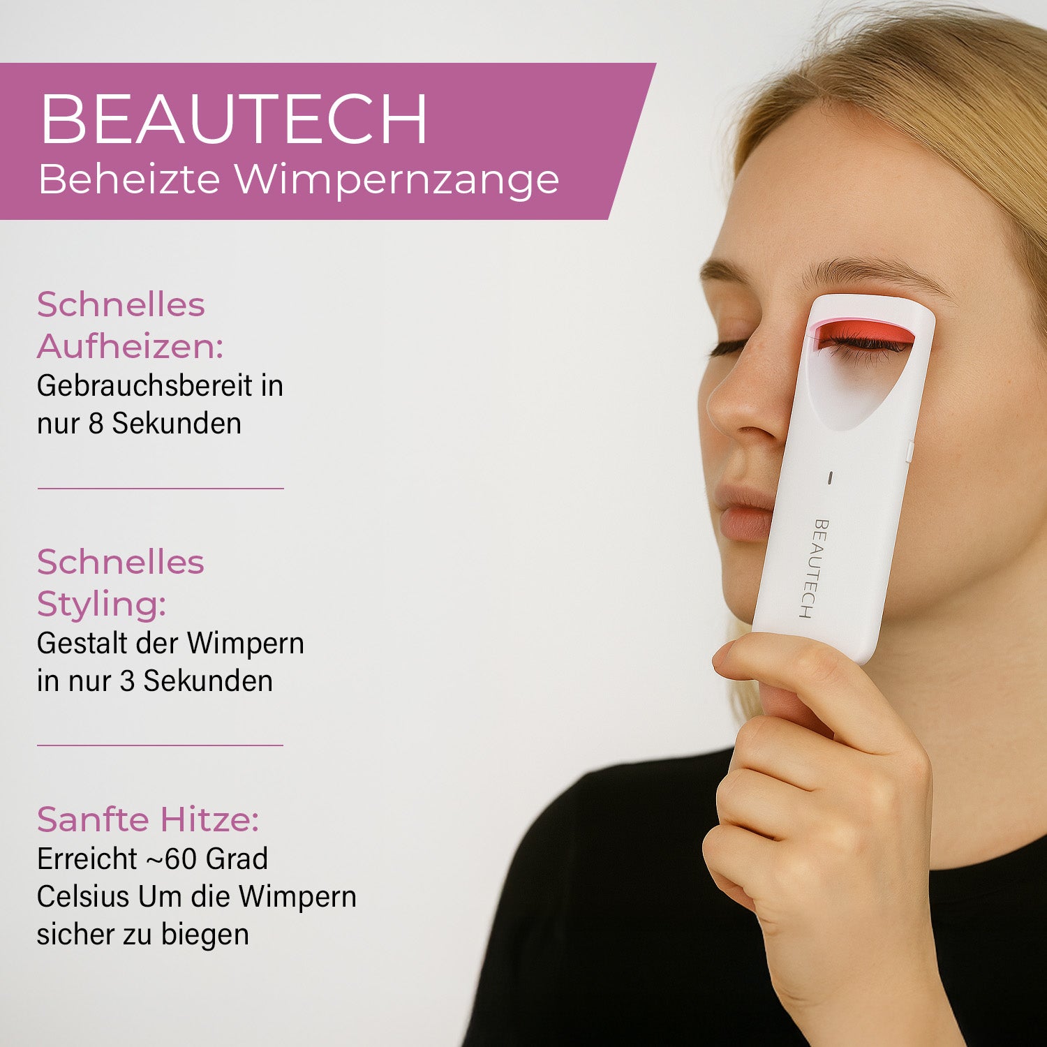 Beautech Aufheizbarer Wimpernformer mit Farbindikator, USB-aufladbar