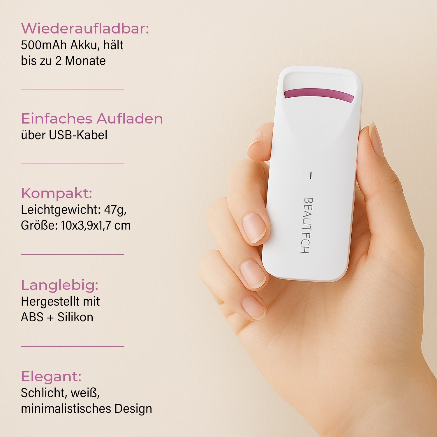 Beautech Aufheizbarer Wimpernformer mit Farbindikator, USB-aufladbar