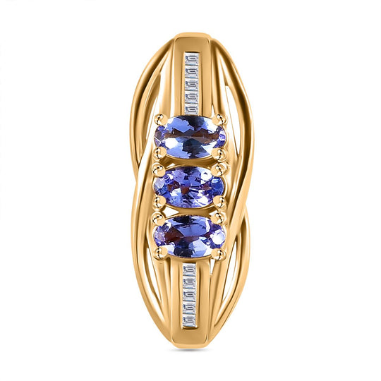 Tansanit, Weißer Diamant Anhänger 925 Silber rhodiniert ca. 0.68 ct