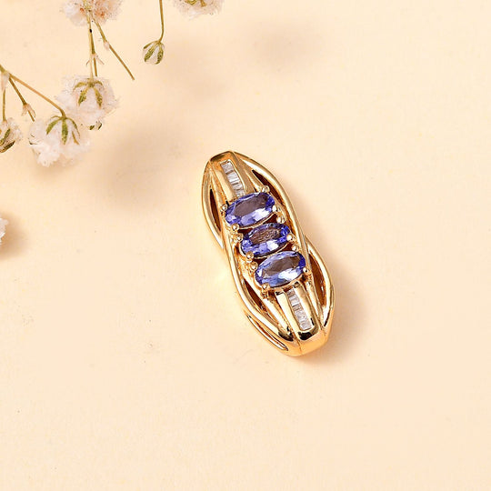 Tansanit, Weißer Diamant Anhänger 925 Silber rhodiniert ca. 0.68 ct