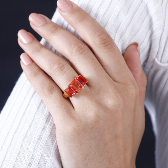 Padparadscha Quarz Triplette Ring 925 Silber 750 Gelbgold Vermeil ca. 5,30 ct