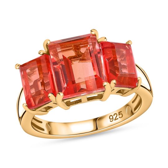 Padparadscha Quarz Triplette Ring 925 Silber 750 Gelbgold Vermeil ca. 5,30 ct