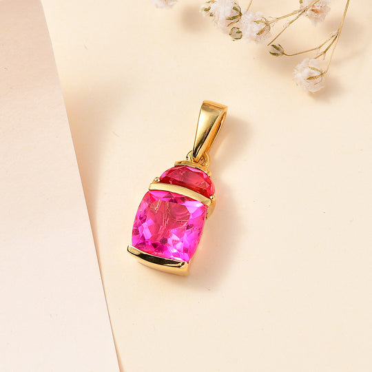 Tulip inspiriert - Sunset Quarz Triplette Anhänger 925 Silber vergoldet ca. 5.88 ct