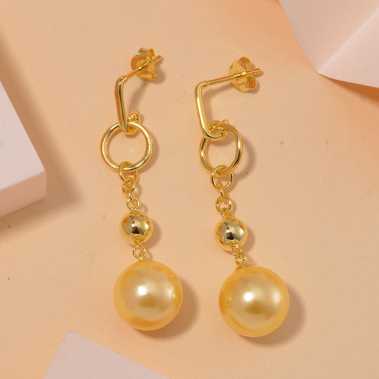 Sleeping Beauty Türkis farbe Muschelperle Ohrringe 925 Silber 750 Gelbgold Vermeil