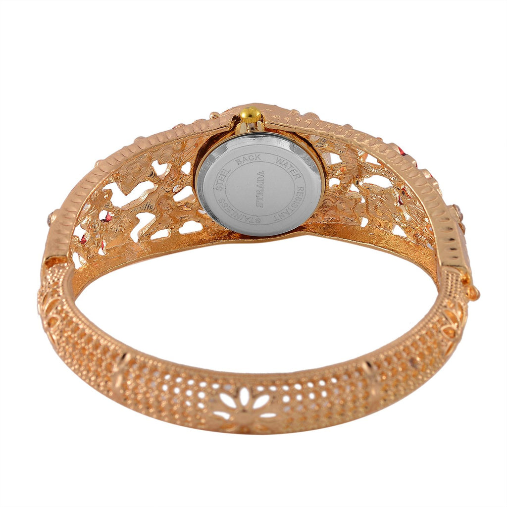 STRADA Bangle-Uhr - Mehrfarbiger Kristall, Japanisches PC21S Uhrwerk, Goldenes Zifferblatt, 316L Edelstahl gehäuse emailliert