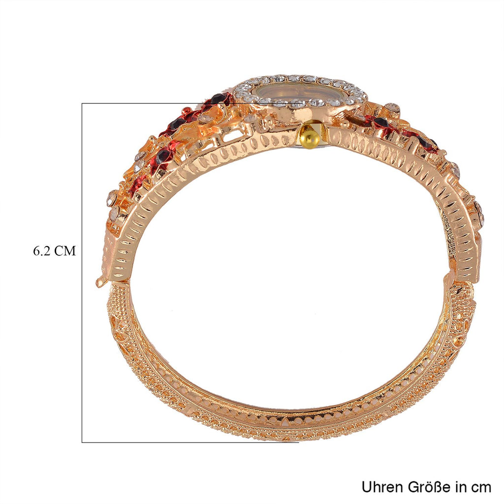STRADA Bangle-Uhr - Mehrfarbiger Kristall, Japanisches PC21S Uhrwerk, Goldenes Zifferblatt, 316L Edelstahl gehäuse emailliert