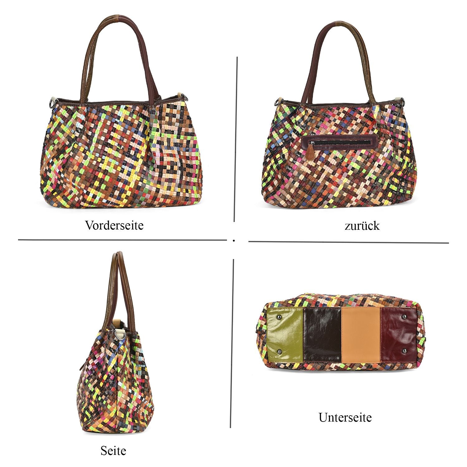 Chaos by Elsie - Echtleder Tragetasche mit RFID, Multicolor-Webmuster-Design, Größe: L39xW14xH27cm