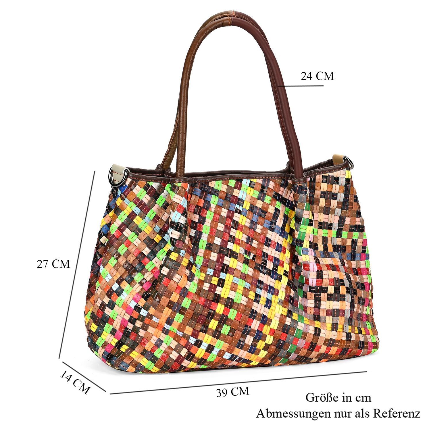 Chaos by Elsie - Echtleder Tragetasche mit RFID, Multicolor-Webmuster-Design, Größe: L39xW14xH27cm