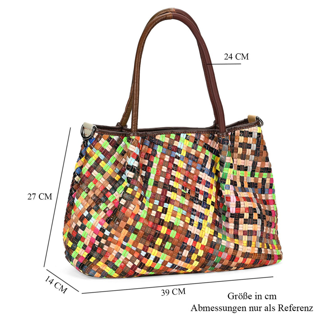Chaos by Elsie - Echtleder Tragetasche mit RFID, Multicolor-Webmuster-Design, Größe: L39xW14xH27cm