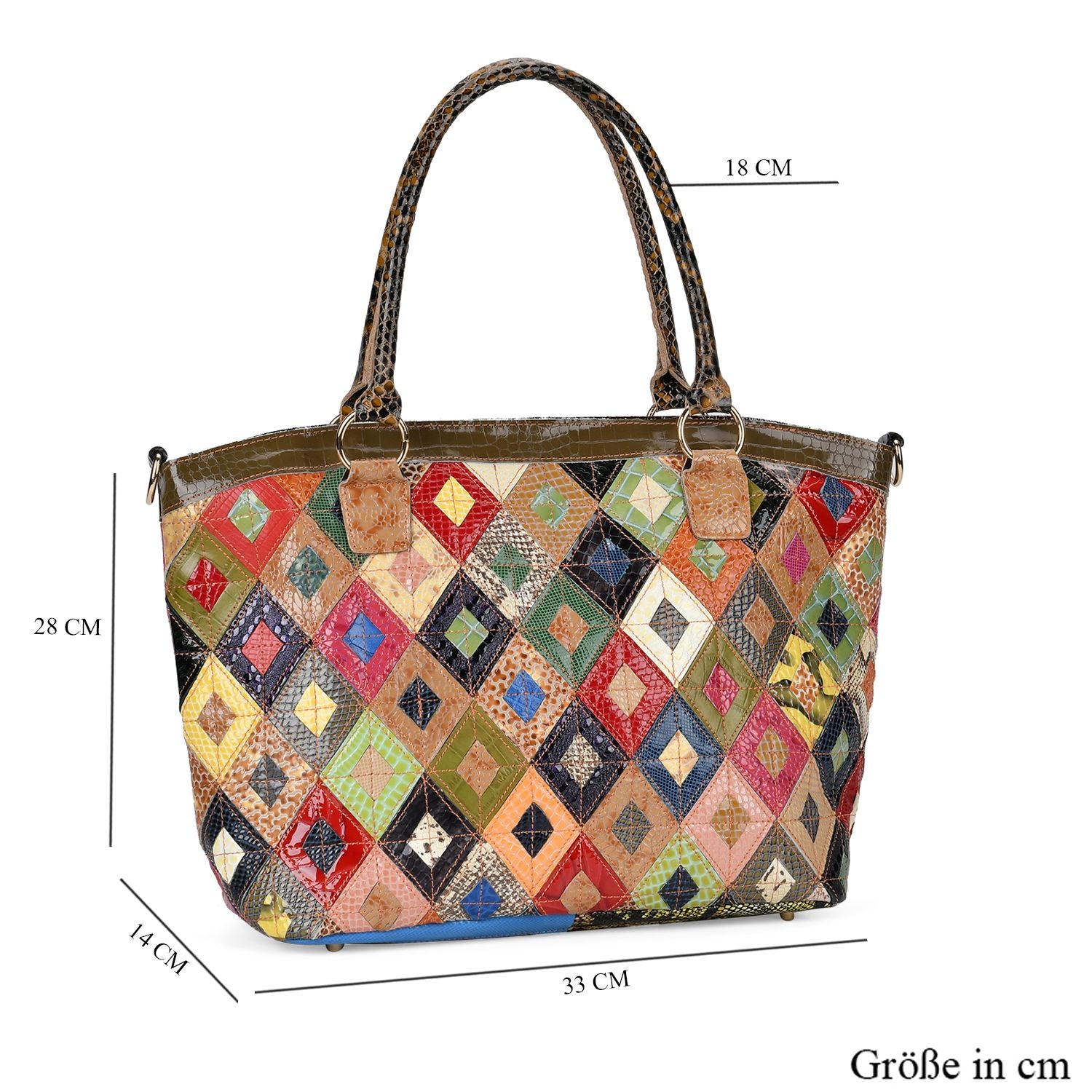 Chaos by Elsie - 100% Echtes Leder gewebter Tasche mit RFID schutz, 32 x 23 x 11 cm, Rhombus