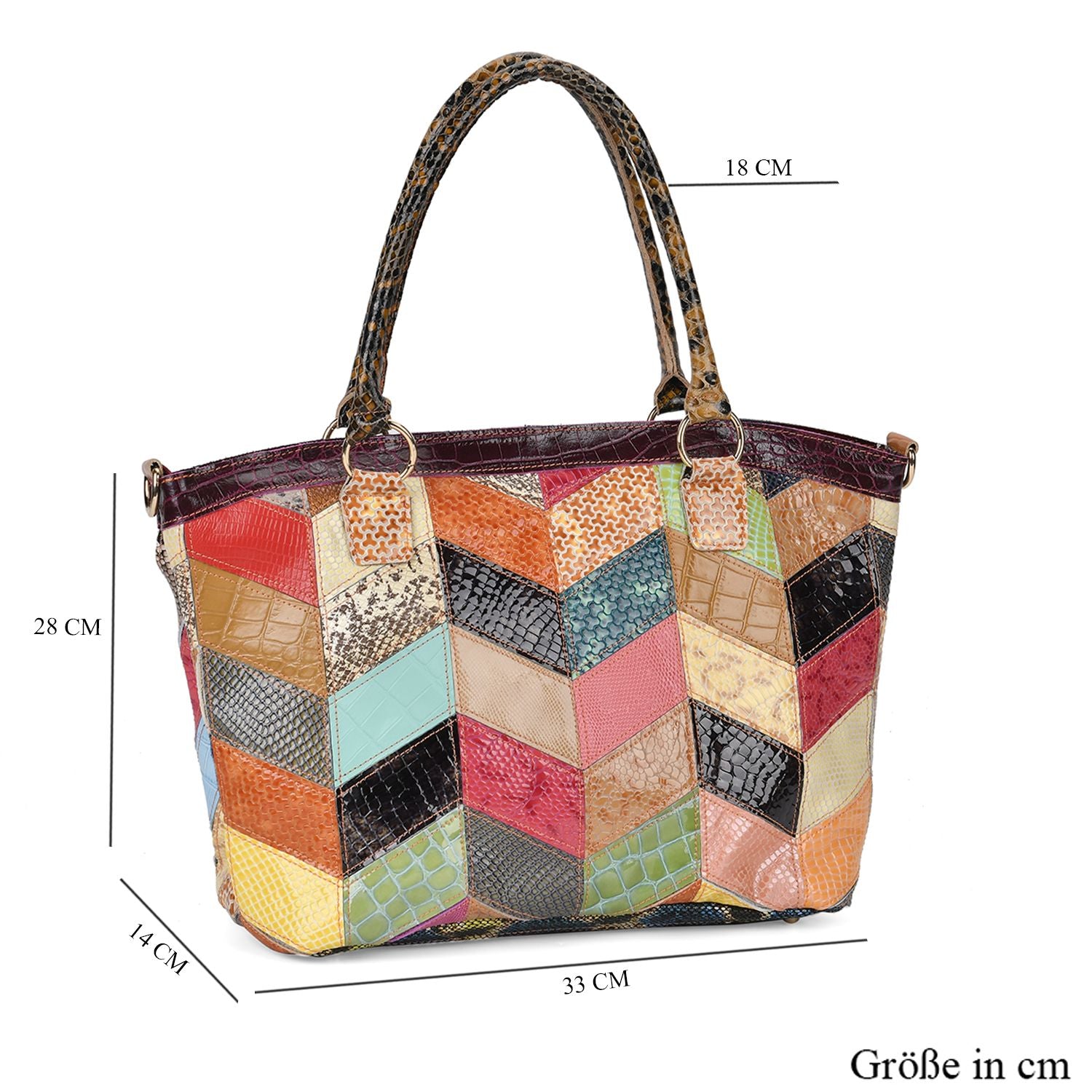 Chaos by Elsie - 100% Echtleder gewebter Tasche mit RFID schutz, 32 x 23 x 11 cm, Patchwork