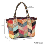 Chaos by Elsie - 100% Echtleder gewebter Tasche mit RFID schutz, 32 x 23 x 11 cm, Patchwork
