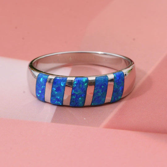 Simulierter Blauer Opal Ring 925 Silber rhodiniert