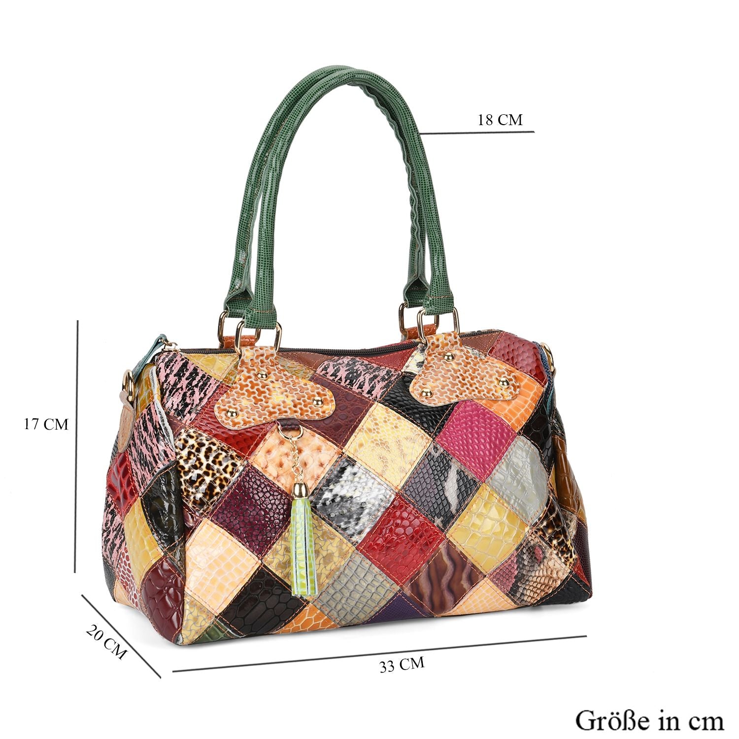 Chaos by Elsie Echtleder Umhängetasche, 33x17x20 cm, Mehrfarbiges Krokodilmuster mit Glanzoptik, RFID-Schutz, Größe 33x17x20cm