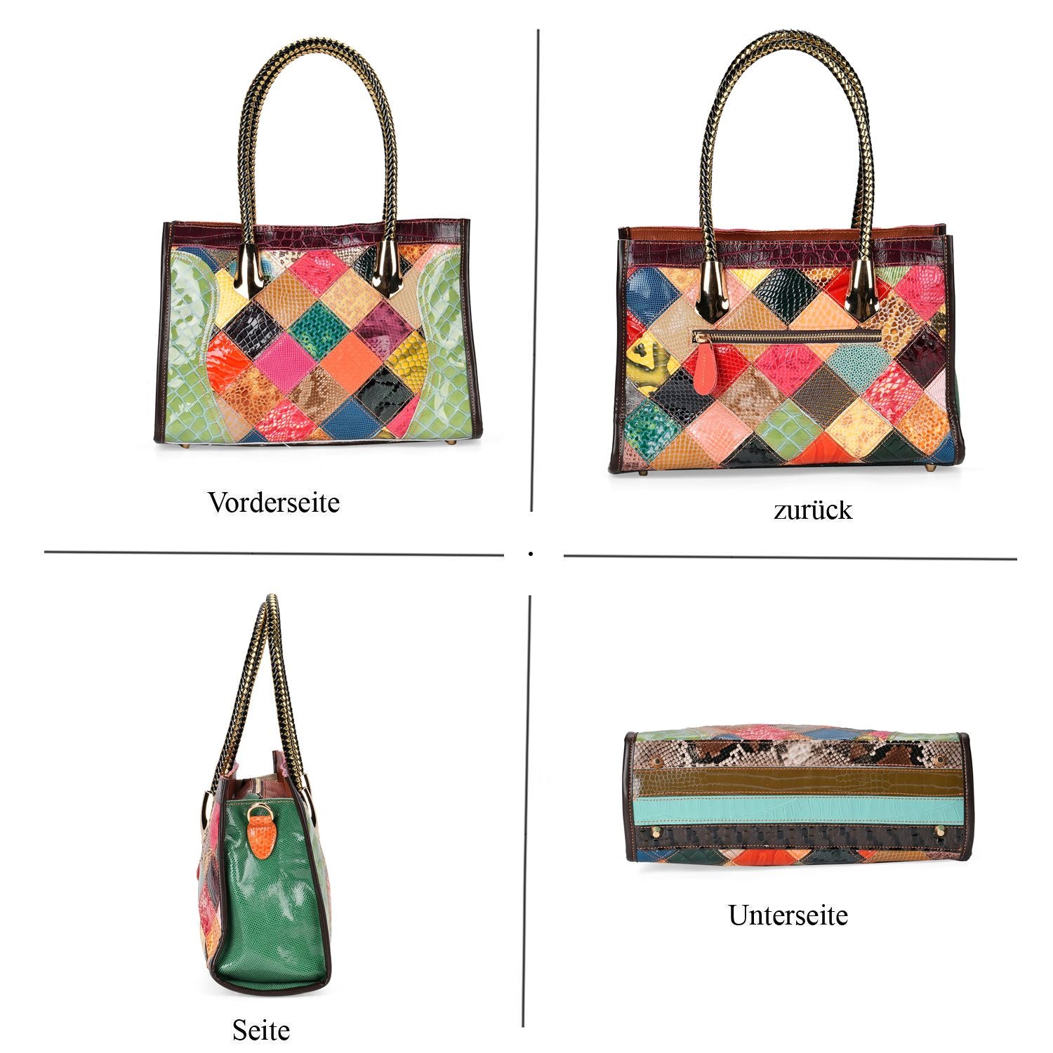 Chaos by Elsie - 100% Echtleder gewebter Tasche mit RFID schutz, 32 x 23 x 11 cm, glänzend