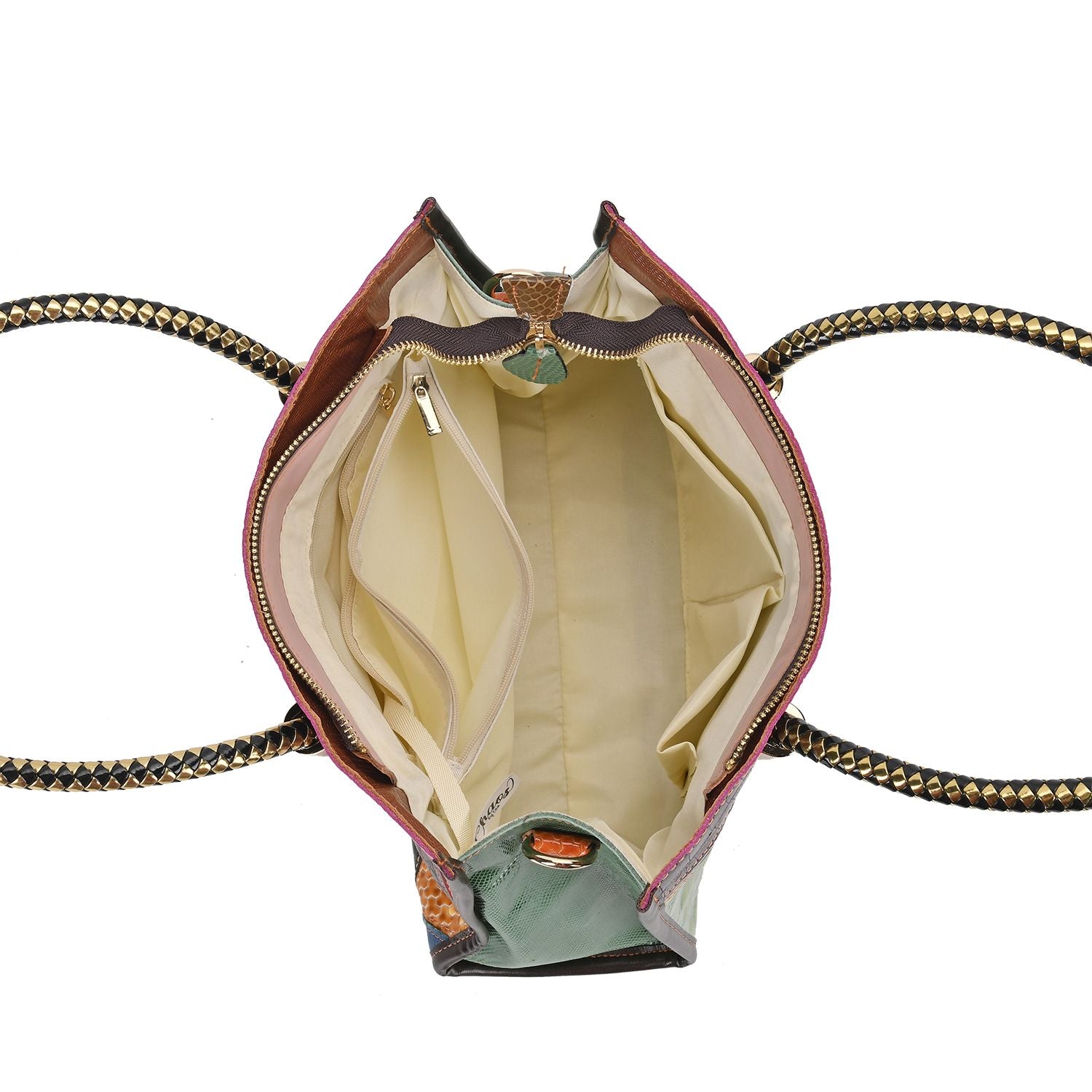 Chaos by Elsie - 100% Echtleder gewebter Tasche mit RFID schutz, 32 x 23 x 11 cm, glänzend