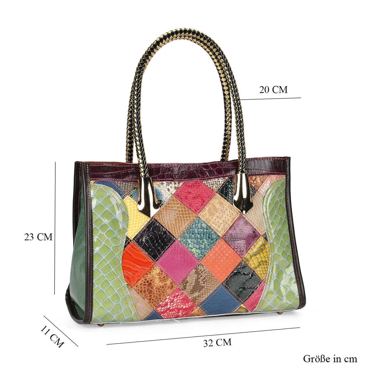 Chaos by Elsie - 100% Echtleder gewebter Tasche mit RFID schutz, 32 x 23 x 11 cm, glänzend