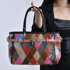 Chaos by Elsie - Echte Leder Umhängetasche mit RFID, Patchwork-Rhombenmuster und Krokodilprägung, 34 x 14 x 25 cm, Mattes Patchwork