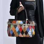 Chaos by Elsie - Echtleder Umhängetasche mit RFID-Schutz, Glänzendes Krokodil-Prägemuster, 34 x 14 x 25 cm, patchwork