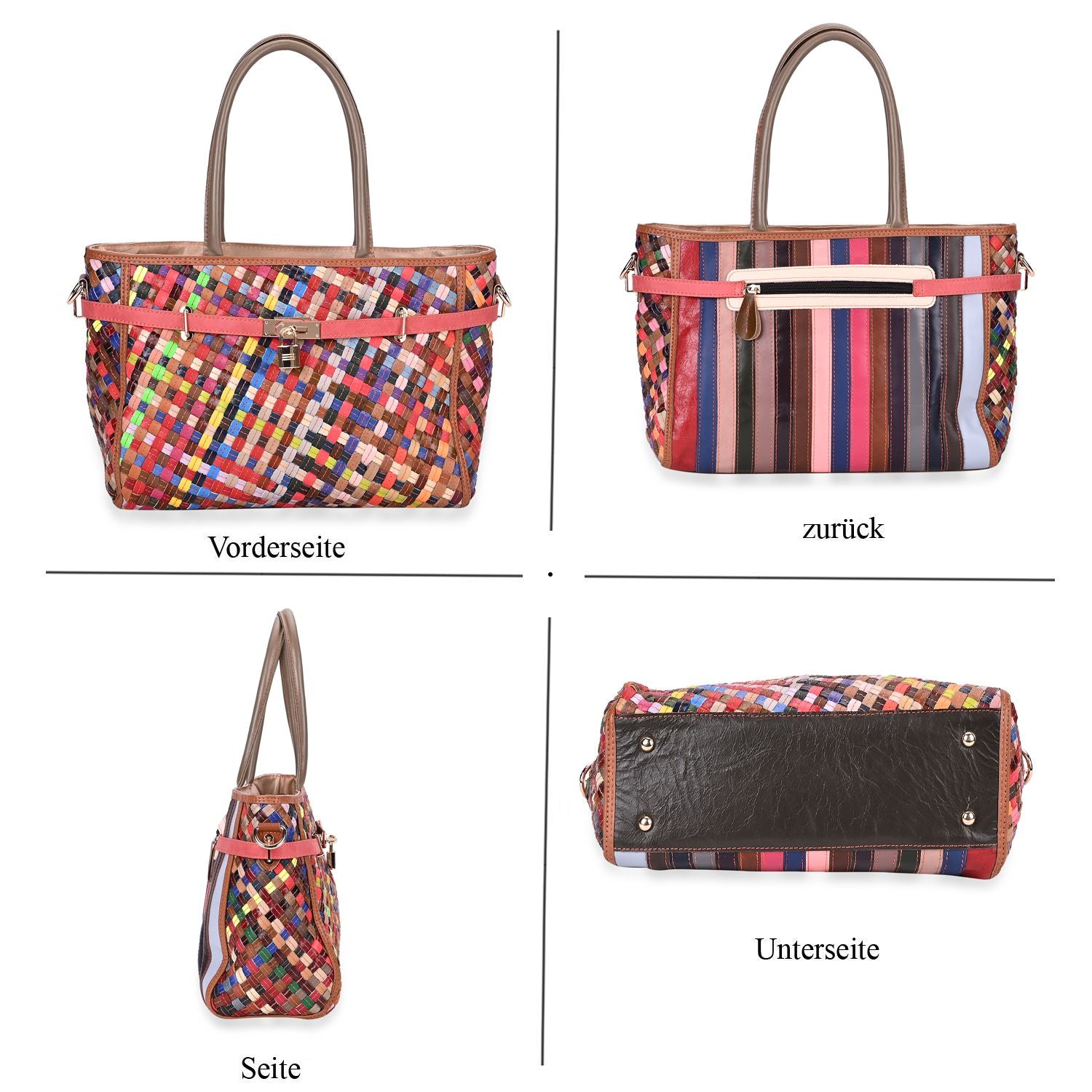 Chaos by Elsie - Echte Leder Tote Bag mit RFID und Mattem Webdesign, 34x14x25cm