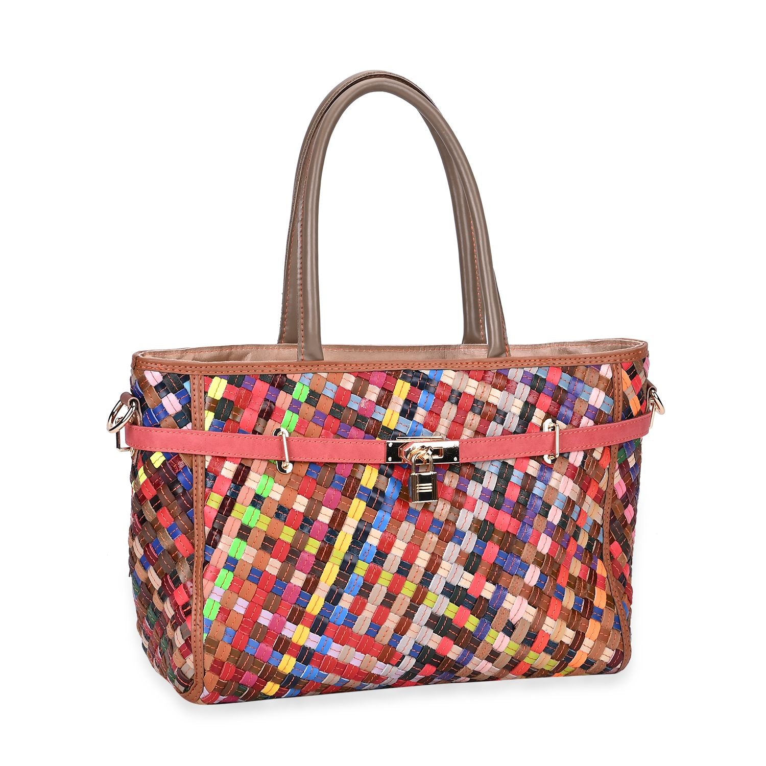 Chaos by Elsie - Echte Leder Tote Bag mit RFID und Mattem Webdesign, 34x14x25cm