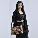 Chaos by Elsie - RFID Leder Tote Tasche mit Glänzendem Mehrfarbigen Webmuster, 34x14x25cm