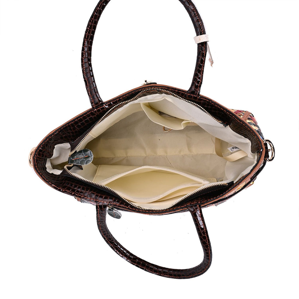 Chaos by Elsie - RFID Leder Tote Tasche mit Glänzendem Mehrfarbigen Webmuster, 34x14x25cm