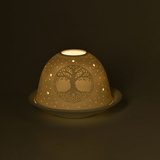 Tealight Candle Holder with LED light   Pattern:Bethlehem Made in an unglazed white porcelain  Size:Dia10.5xH7.5CM LED Battery: 2*CR2032                    Weight:161g Color:white