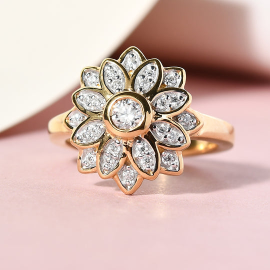 Moissanit Blumen-Ring, 925 Silber vergoldet ca. 0,36 ct