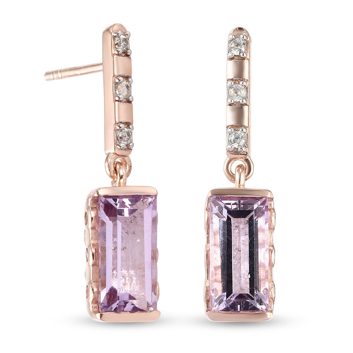 Rosa Amethyst und Zirkon-Ohrringe, 925 Silber rosévergoldet ca. 3,03 ct