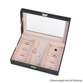 Schmuckorganizer aus Kunstleder mit Glasdeckel, 30x20x8,5cm, Schwarz